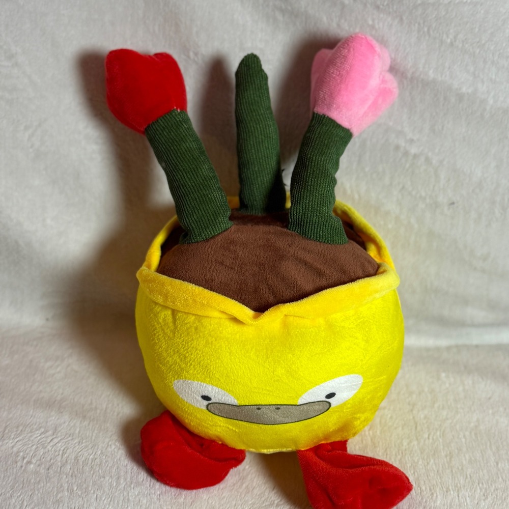 Cute Plush Tulip Plant in Yellow Duck Pot with Red Feet Soft - Lissidoll